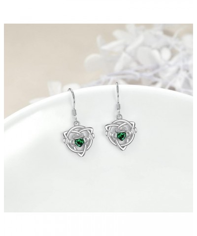 Claddagh Earrings Sterling Silver Celtic Knot Claddagh Crystal Dangle Dangling Drop Earrings Irish Jewelry Gifts for Women Gi...