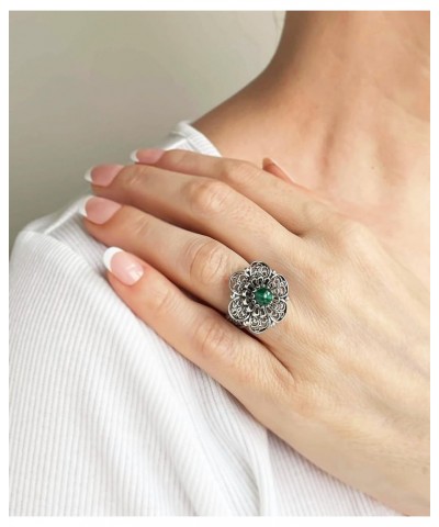 925 Sterling Silver Filigree Art Sunflower Design Gemstone Woman Cocktail Ring, Gift Boxed Malachite $25.97 Rings