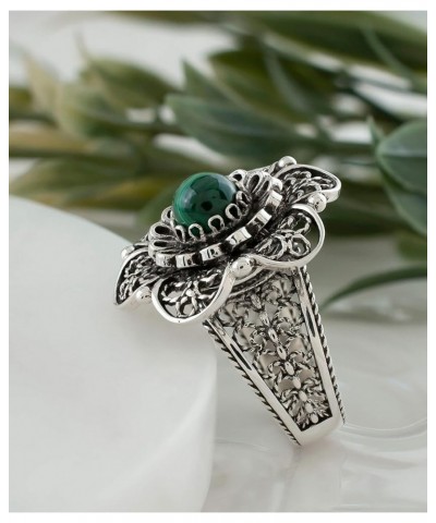 925 Sterling Silver Filigree Art Sunflower Design Gemstone Woman Cocktail Ring, Gift Boxed Malachite $25.97 Rings