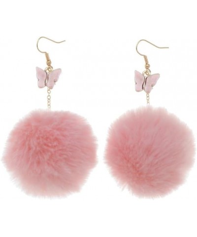 Fluffy Pom Earrings Colorful Butterfly Pom Pom Dangle Earrings for Women Long Chain Fluffy Fur Ball Tassel Drop Earrings Fash...