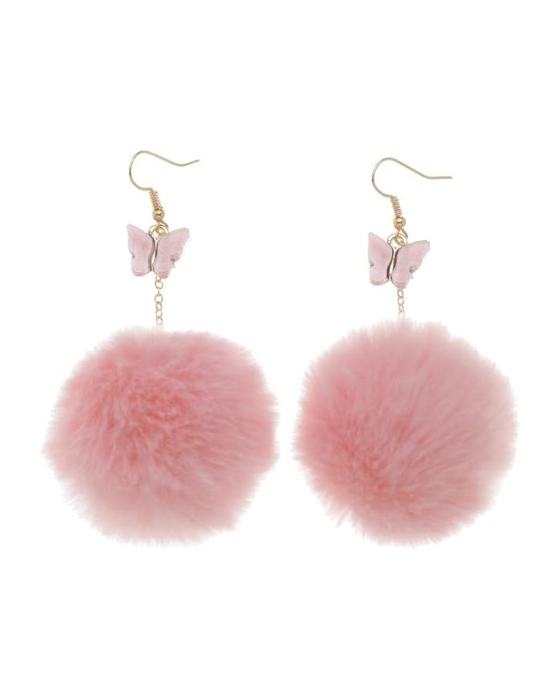 Fluffy Pom Earrings Colorful Butterfly Pom Pom Dangle Earrings for Women Long Chain Fluffy Fur Ball Tassel Drop Earrings Fash...