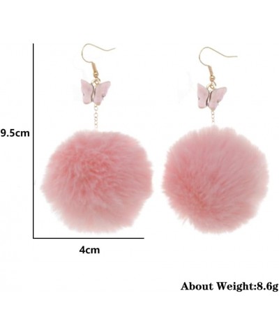 Fluffy Pom Earrings Colorful Butterfly Pom Pom Dangle Earrings for Women Long Chain Fluffy Fur Ball Tassel Drop Earrings Fash...