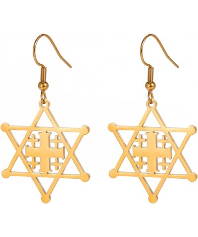 Stainless Steel Jerusalem Cross Star of David Religious Dangle Drop Earrings Gold $5.93 Earrings