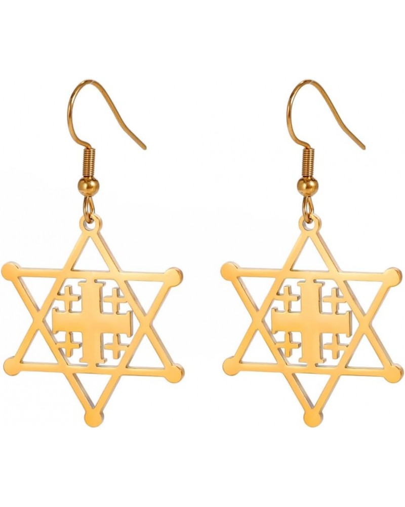 Stainless Steel Jerusalem Cross Star of David Religious Dangle Drop Earrings Gold $5.93 Earrings