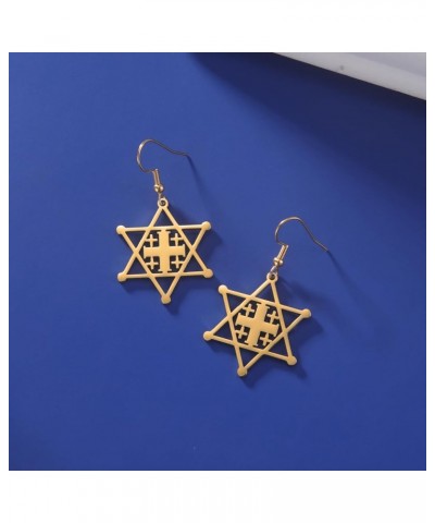 Stainless Steel Jerusalem Cross Star of David Religious Dangle Drop Earrings Gold $5.93 Earrings