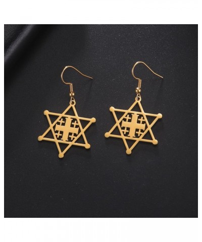 Stainless Steel Jerusalem Cross Star of David Religious Dangle Drop Earrings Gold $5.93 Earrings