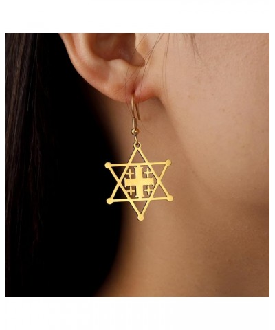 Stainless Steel Jerusalem Cross Star of David Religious Dangle Drop Earrings Gold $5.93 Earrings