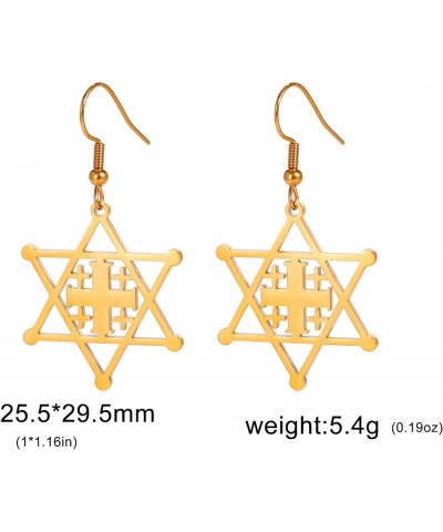 Stainless Steel Jerusalem Cross Star of David Religious Dangle Drop Earrings Gold $5.93 Earrings