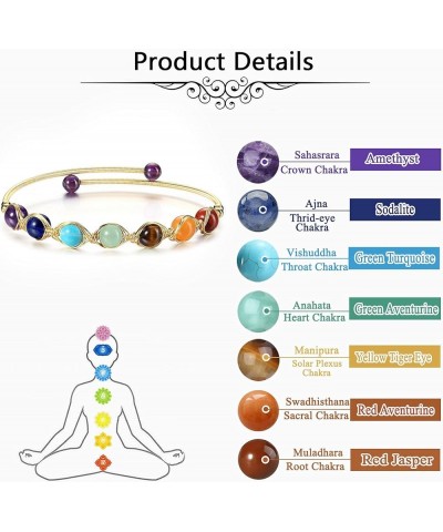 7 Chakra Stones Bracelets for Women Girls Adjustable 14K Gold Wire Wrapped 8mm Natural Round Gemstone Beads Reiki Healing Cry...