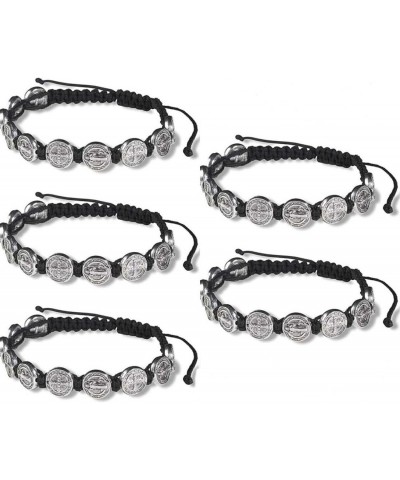 Silver Tone Saint Benedict Medal on Adjustable Black Cord Wrist Bracelet, 8 Inch, Pack of 5 $12.19 Bracelets