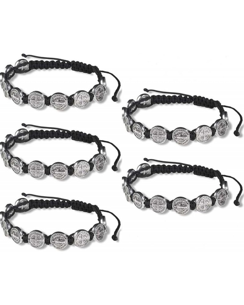 Silver Tone Saint Benedict Medal on Adjustable Black Cord Wrist Bracelet, 8 Inch, Pack of 5 $12.19 Bracelets