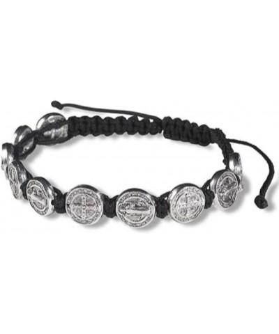 Silver Tone Saint Benedict Medal on Adjustable Black Cord Wrist Bracelet, 8 Inch, Pack of 5 $12.19 Bracelets