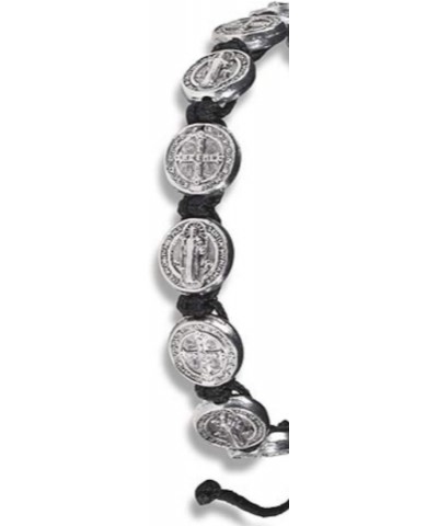 Silver Tone Saint Benedict Medal on Adjustable Black Cord Wrist Bracelet, 8 Inch, Pack of 5 $12.19 Bracelets