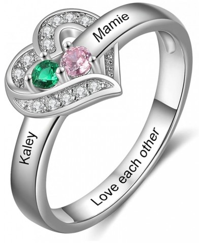 Personalized 1-8 Birthstone Mothers Rings Sterling Silver Custom Family Children Birthstones Names Promise Engagement Band Ri...