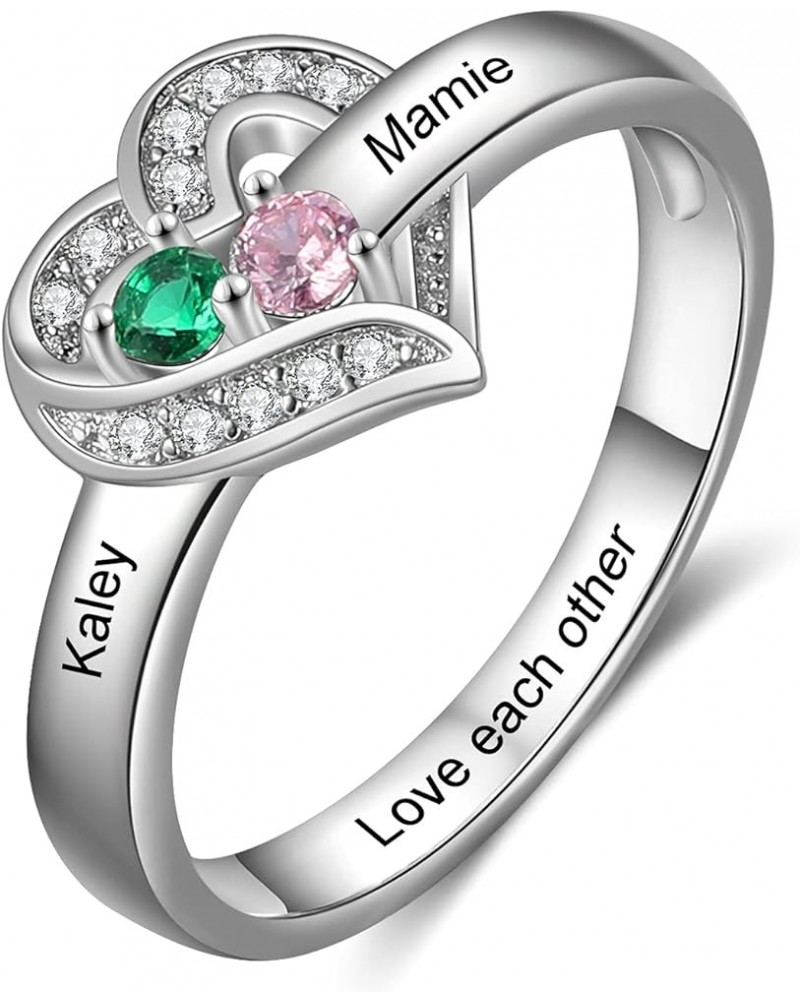 Personalized 1-8 Birthstone Mothers Rings Sterling Silver Custom Family Children Birthstones Names Promise Engagement Band Ri...