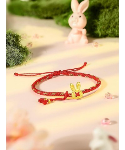 Real Gold Charm Bracelets for Women, Adjustable Lucky Rabbit 24K Solid Gold Jewelry Braided Red Bracelet, Fortune Rabbit Char...