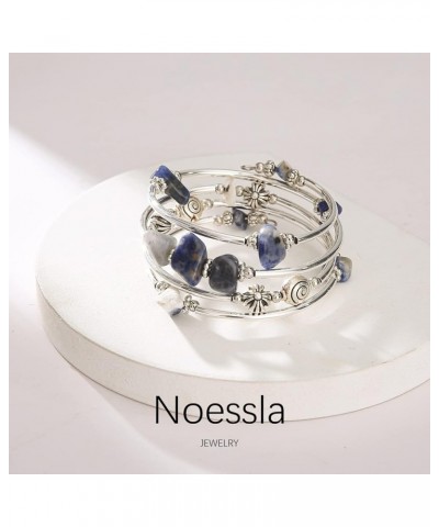 Beaded Bangle Bracelets for Women Thick Silver Wrap Bracelet with Stone Bead Fashion Jewelry Birthday Gifts 19-Blue $6.43 Bra...