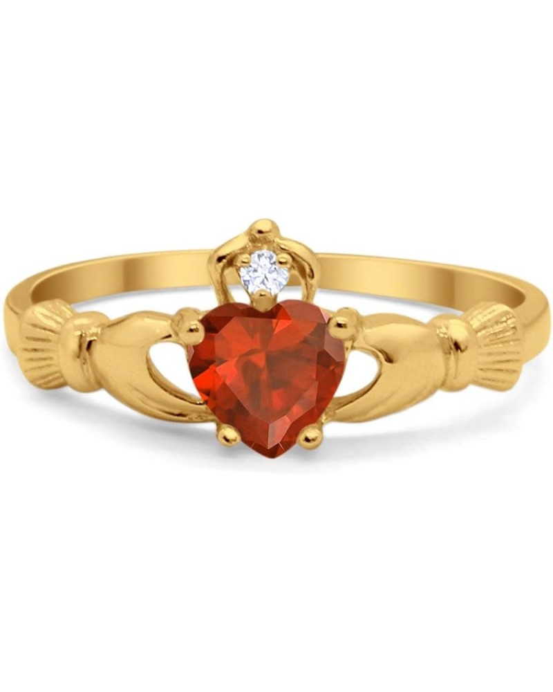 Irish Claddagh Heart Promise Ring Lab Created Round CZ 925 Sterling Silver Choose Color Yellow Tone, Simulated Red Garnet $12...