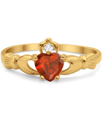 Irish Claddagh Heart Promise Ring Lab Created Round CZ 925 Sterling Silver Choose Color Yellow Tone, Simulated Red Garnet $12...